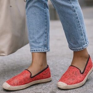 NWT Ash Zoe Lace Espadrille Flats Size 37 (US 6.5–7) Red Coral Lace Slip-On